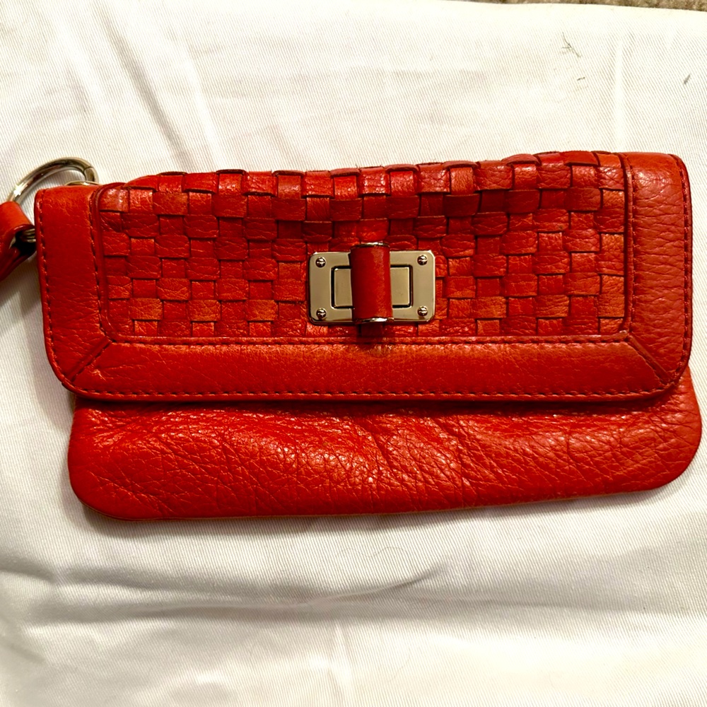 Elliott Lucca Red Woven Leather Wristlet